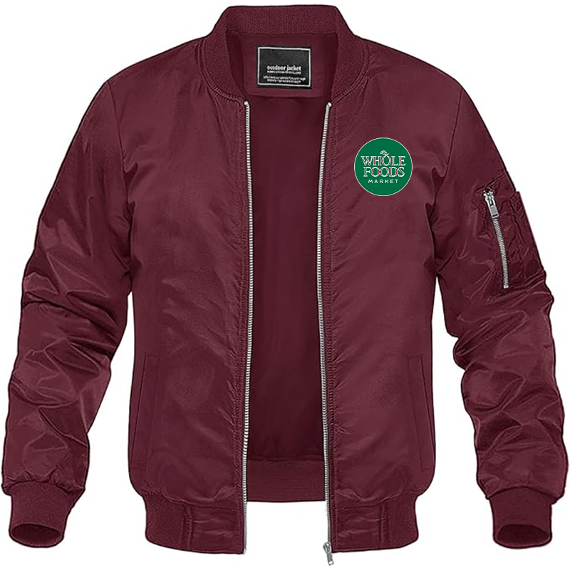 Men's Whole Foods Market Lightweight Bomber Jacket Windbreaker Softshell Varsity Jacket Coat